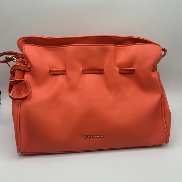 Badgley Mischka Solid/Snake Combo Chic coralBag with Gold Details